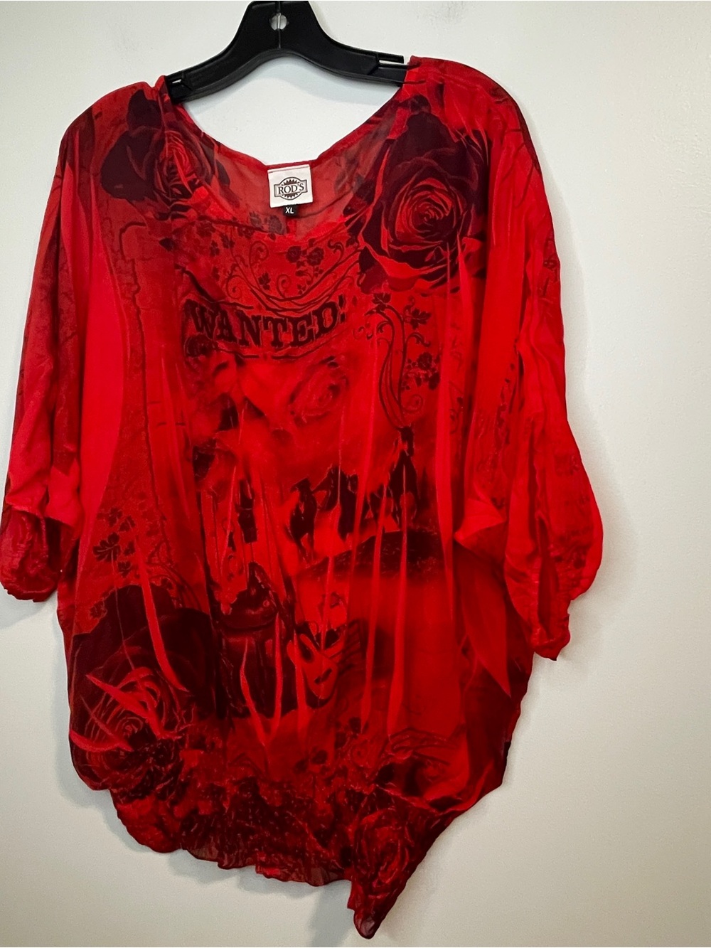 RODS Red Western Wanted Graphic Scoop-Neck Blouson Blouse